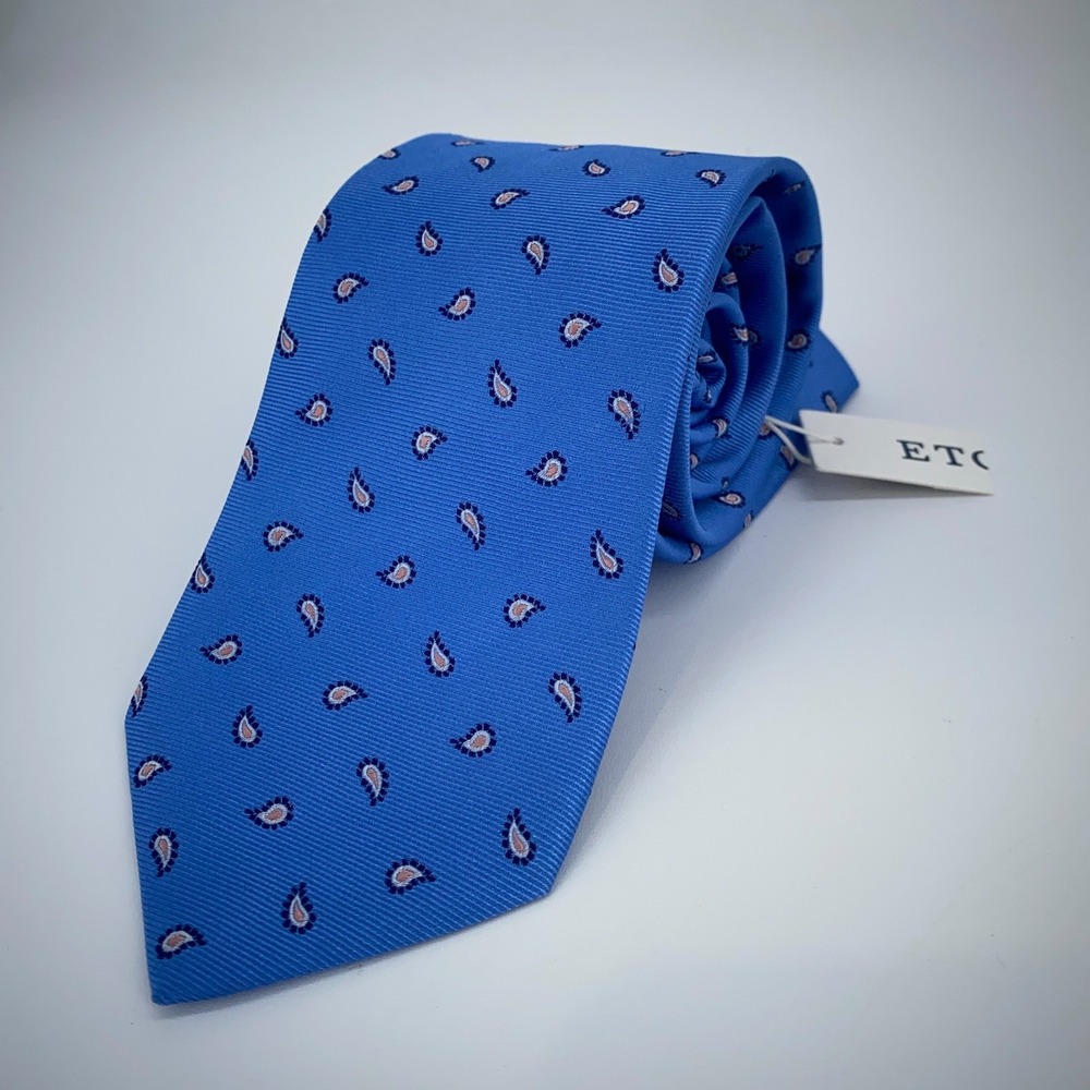 Eton Tie Mens One Size Blue Paisley Silk Luxury Classic Necktie England‎ Made
